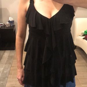 Dressy black ruffled tank